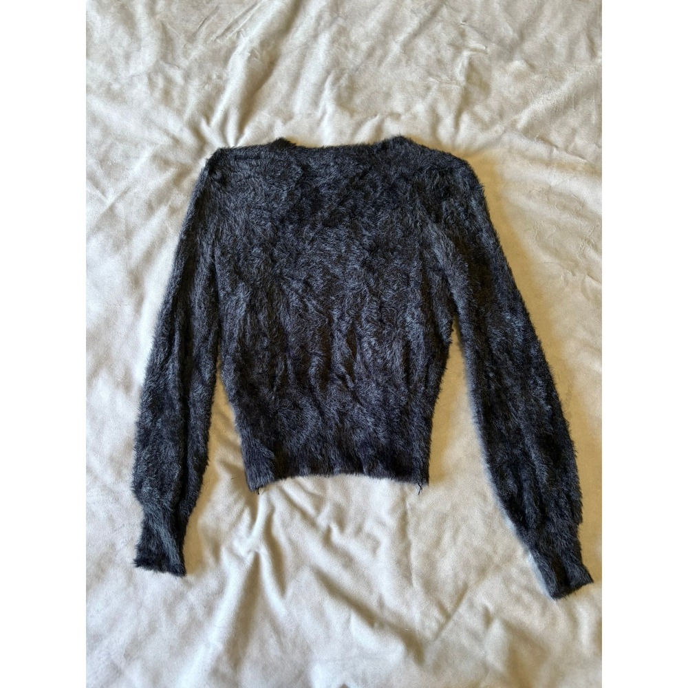 No Boundaries Womens V-Neck Fuzzy Eyelash Knit Balloon Sleeve Sweater Grey M 7-9 - Picture 2 of 3